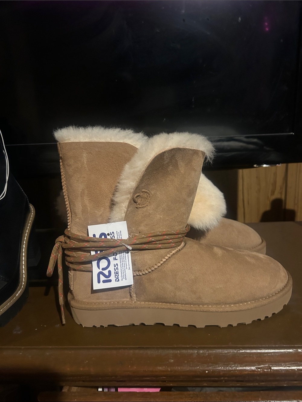 UGG Chestnut Suede Shearling Cuff Lace-Up Women's Boots